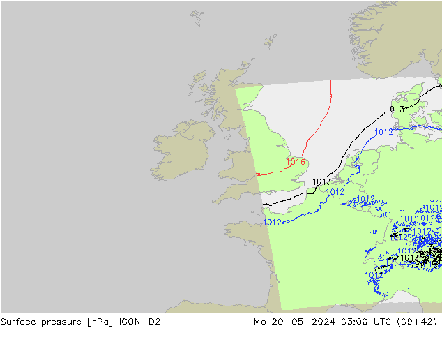 pressão do solo ICON-D2 Seg 20.05.2024 03 UTC