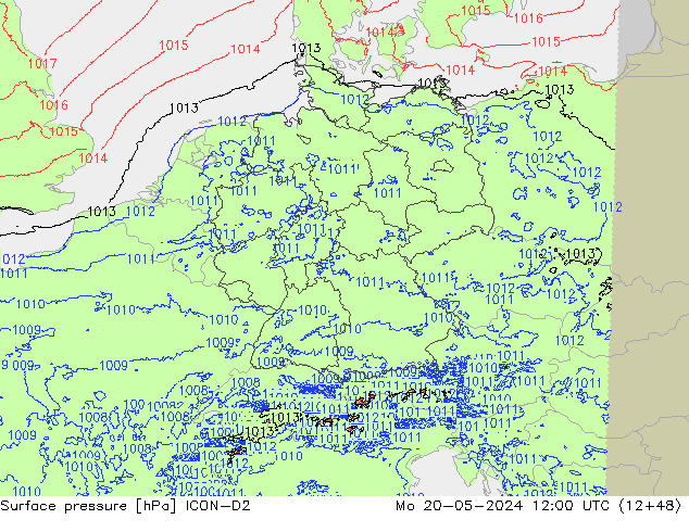 Bodendruck ICON-D2 Mo 20.05.2024 12 UTC