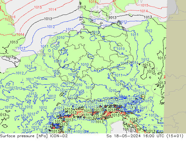 地面气压 ICON-D2 星期六 18.05.2024 16 UTC