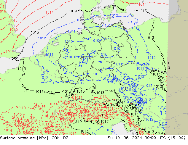 Surface pressure ICON-D2 Su 19.05.2024 00 UTC