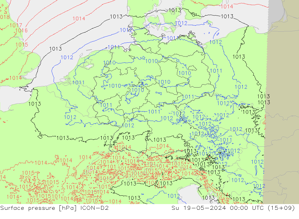 pressão do solo ICON-D2 Dom 19.05.2024 00 UTC