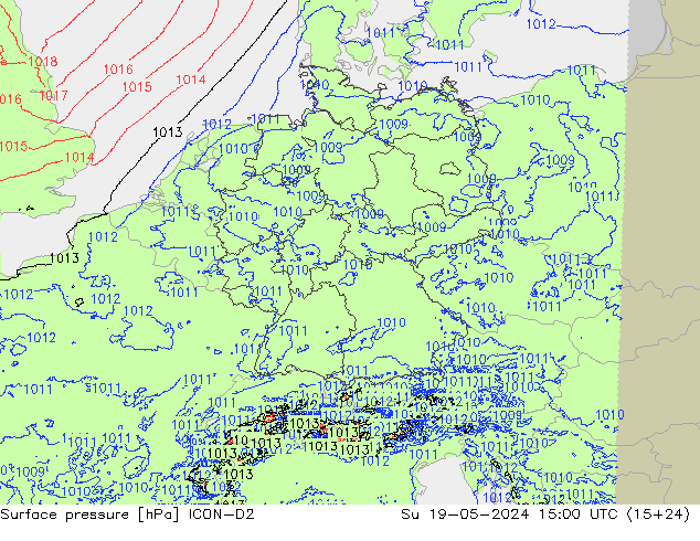 Atmosférický tlak ICON-D2 Ne 19.05.2024 15 UTC