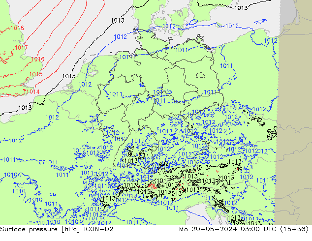 Bodendruck ICON-D2 Mo 20.05.2024 03 UTC