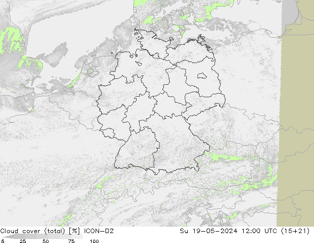 nuvens (total) ICON-D2 Dom 19.05.2024 12 UTC