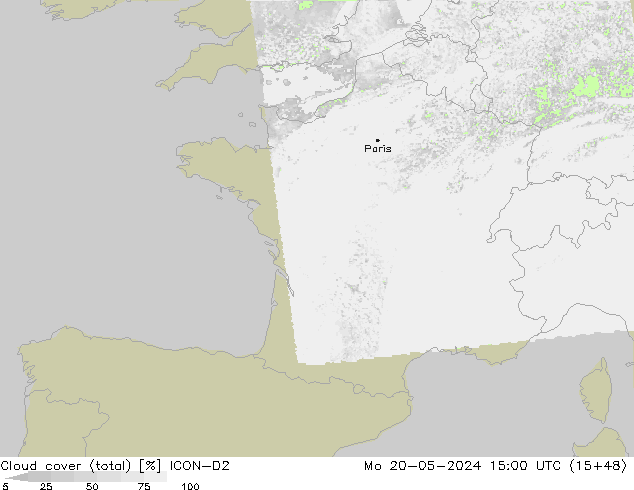 Nubi (totali) ICON-D2 lun 20.05.2024 15 UTC