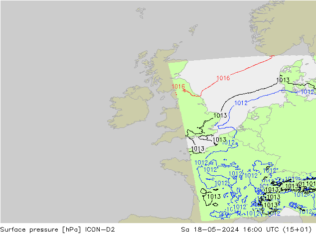 Surface pressure ICON-D2 Sa 18.05.2024 16 UTC