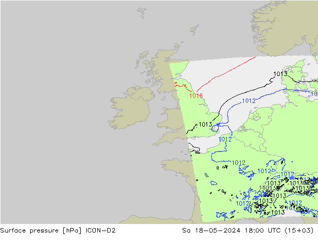 Atmosférický tlak ICON-D2 So 18.05.2024 18 UTC