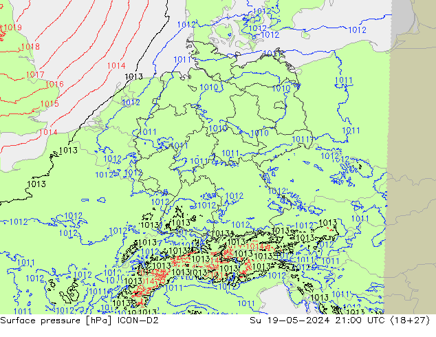 pression de l'air ICON-D2 dim 19.05.2024 21 UTC