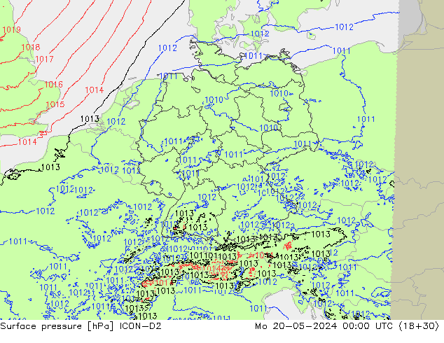 Bodendruck ICON-D2 Mo 20.05.2024 00 UTC