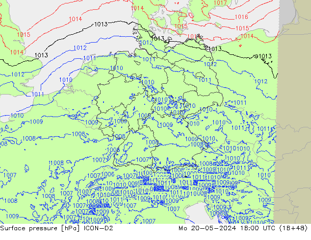 Atmosférický tlak ICON-D2 Po 20.05.2024 18 UTC