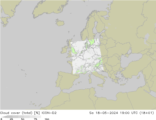 Nubes (total) ICON-D2 sáb 18.05.2024 19 UTC