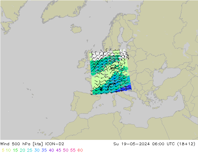 Rüzgar 500 hPa ICON-D2 Paz 19.05.2024 06 UTC