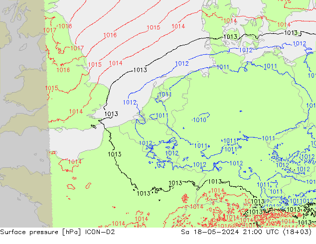 pressão do solo ICON-D2 Sáb 18.05.2024 21 UTC