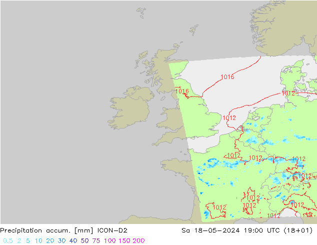 Precipitation accum. ICON-D2 сб 18.05.2024 19 UTC