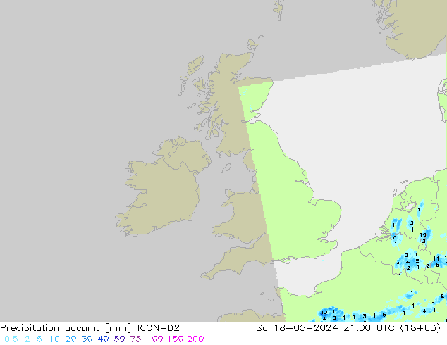 Precipitation accum. ICON-D2 Sa 18.05.2024 21 UTC