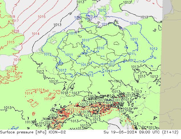 地面气压 ICON-D2 星期日 19.05.2024 09 UTC