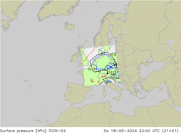 Surface pressure ICON-D2 Sa 18.05.2024 22 UTC