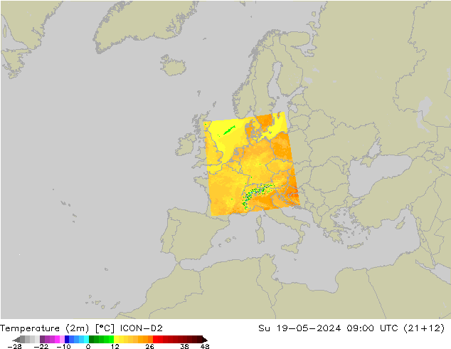 Temperature (2m) ICON-D2 Su 19.05.2024 09 UTC