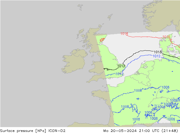 Surface pressure ICON-D2 Mo 20.05.2024 21 UTC