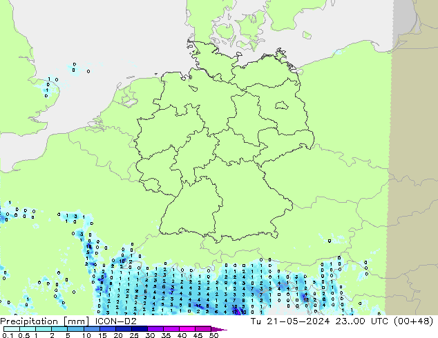 Precipitazione ICON-D2 mar 21.05.2024 00 UTC
