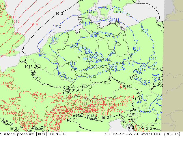 地面气压 ICON-D2 星期日 19.05.2024 06 UTC