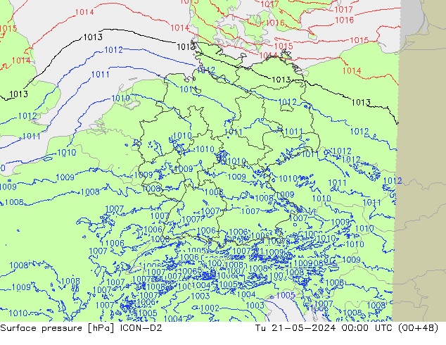 Atmosférický tlak ICON-D2 Út 21.05.2024 00 UTC
