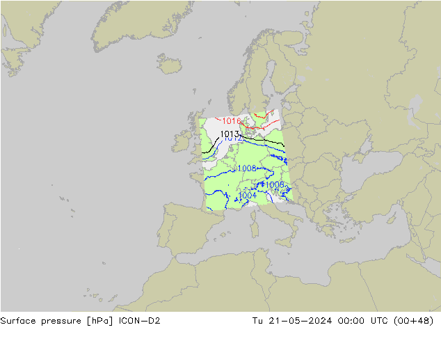 Bodendruck ICON-D2 Di 21.05.2024 00 UTC