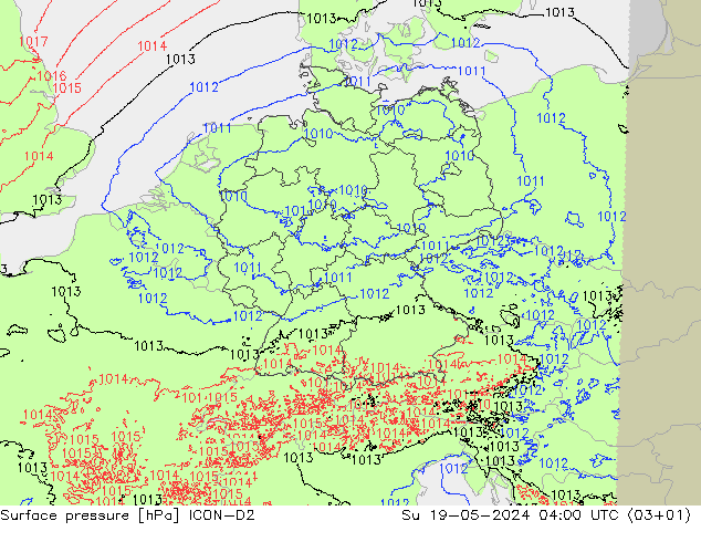 地面气压 ICON-D2 星期日 19.05.2024 04 UTC