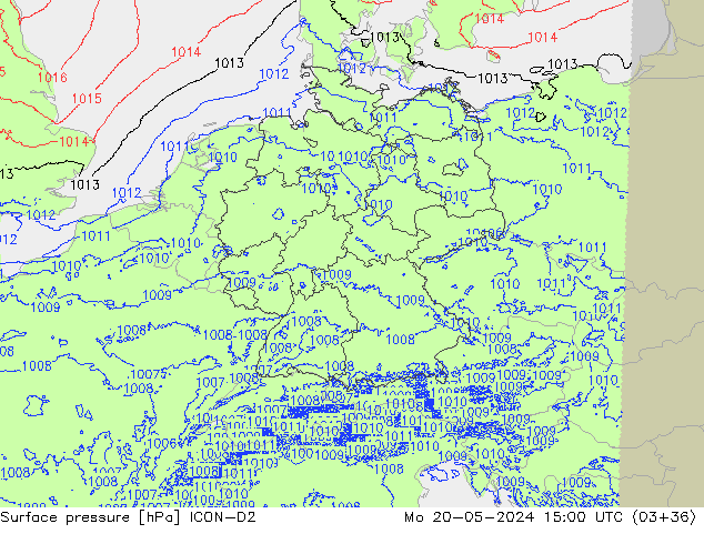 Atmosférický tlak ICON-D2 Po 20.05.2024 15 UTC