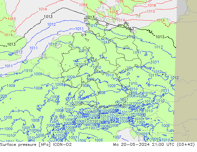 Bodendruck ICON-D2 Mo 20.05.2024 21 UTC