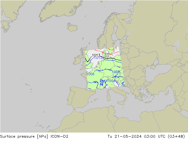 Bodendruck ICON-D2 Di 21.05.2024 03 UTC