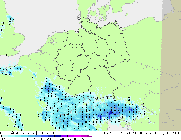 Precipitación ICON-D2 mar 21.05.2024 06 UTC