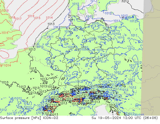 地面气压 ICON-D2 星期日 19.05.2024 12 UTC