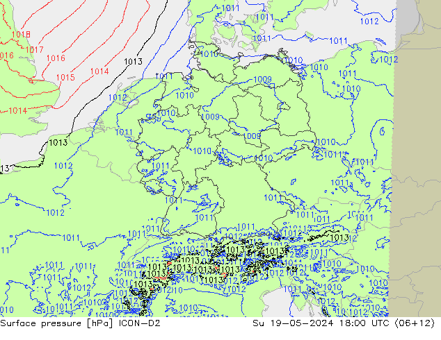 地面气压 ICON-D2 星期日 19.05.2024 18 UTC