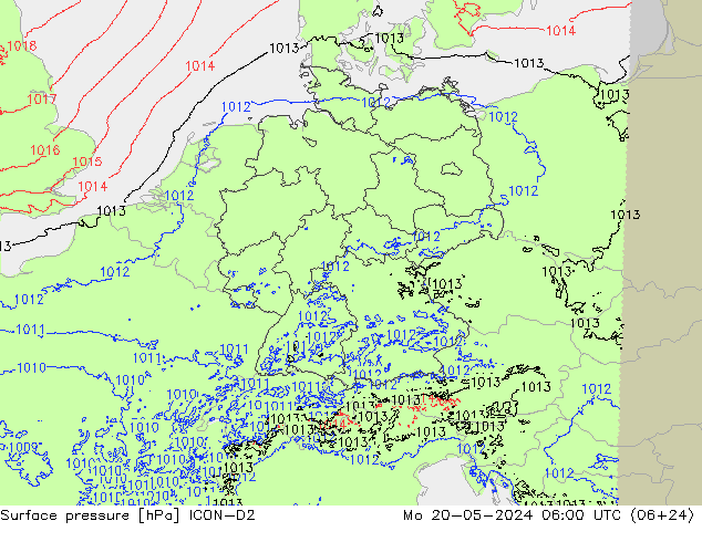 地面气压 ICON-D2 星期一 20.05.2024 06 UTC