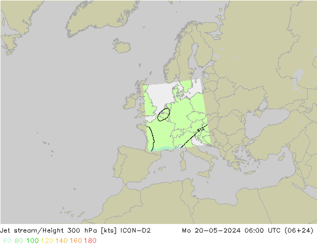 Prąd strumieniowy ICON-D2 pon. 20.05.2024 06 UTC