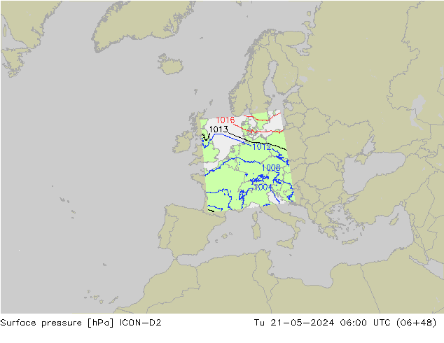Bodendruck ICON-D2 Di 21.05.2024 06 UTC