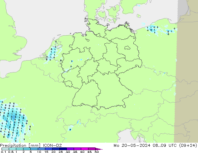 Niederschlag ICON-D2 Mo 20.05.2024 09 UTC