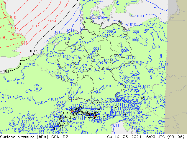 Atmosférický tlak ICON-D2 Ne 19.05.2024 15 UTC