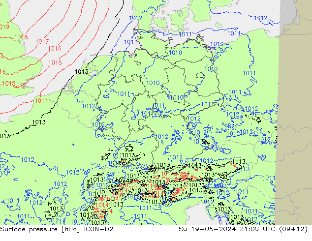 地面气压 ICON-D2 星期日 19.05.2024 21 UTC