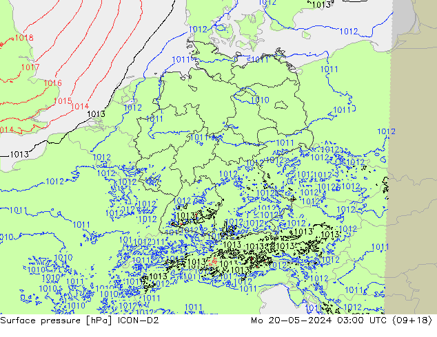 pressão do solo ICON-D2 Seg 20.05.2024 03 UTC