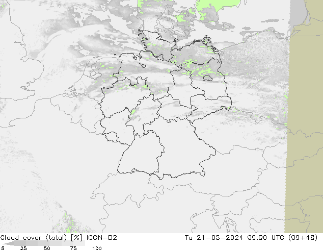Bewolking (Totaal) ICON-D2 di 21.05.2024 09 UTC