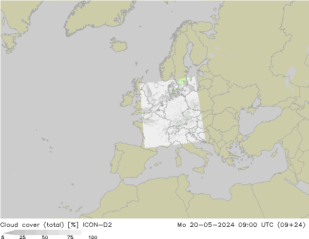 Bewolking (Totaal) ICON-D2 ma 20.05.2024 09 UTC
