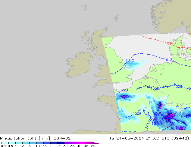 Precipitação (6h) ICON-D2 Ter 21.05.2024 03 UTC