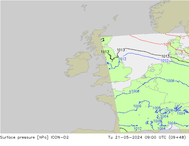 pressão do solo ICON-D2 Ter 21.05.2024 09 UTC