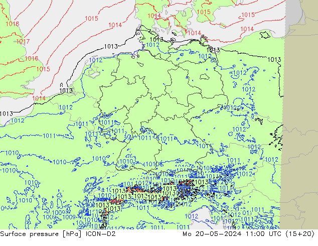 地面气压 ICON-D2 星期一 20.05.2024 11 UTC