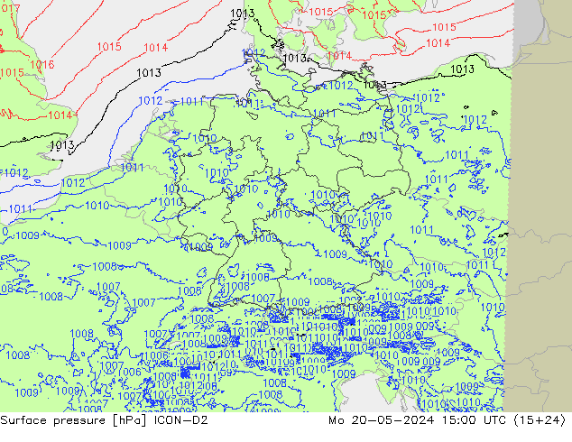 地面气压 ICON-D2 星期一 20.05.2024 15 UTC