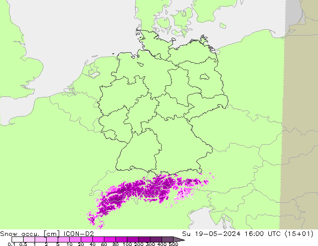 Snow accu. ICON-D2 dim 19.05.2024 16 UTC