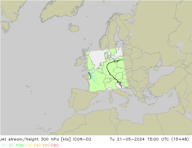 Jet stream/Height 300 hPa ICON-D2 Tu 21.05.2024 15 UTC