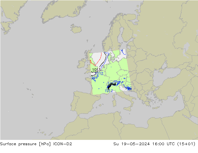 地面气压 ICON-D2 星期日 19.05.2024 16 UTC